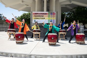 Queer Taiko at Pride Flag Raising Ceremony in SF Japantown. Photo credit: Mark Shigenaga
