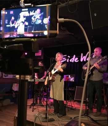 For the Record: Joan Chew, me, Graig Janssen, and our video selves at the Sidewalk Cafe, November 15, 2016. Photo (and video) by Susan Rasco.
