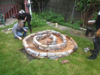 Herb spiral build: dry stacking brick
