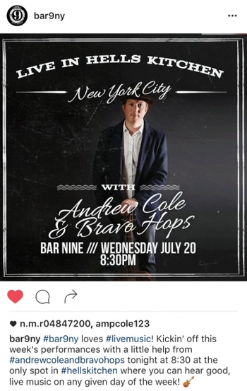 Bar Nine Instagram Post Hell's Kitchen music bar
