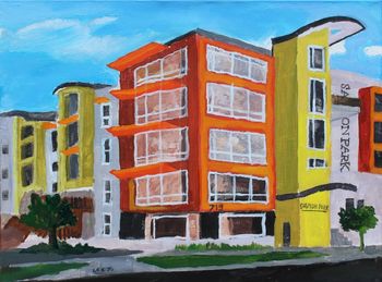 Orange & Green Apartments 18x24x1.5 acrylic on canvas, 2018
