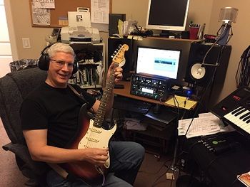Phil with Kemper in studio Trying out an '80's MIJ Strat with the Kemper Profiler
