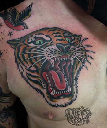 Traditional Tiger Tattoo by Howard Neal at Lucky Bella Tattoos in North Little Rock, AR
