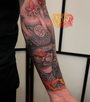 Samurai Tattoo Sleevework by Howard Neal at Lucky Bella Tattoos in North Little Rock, AR
