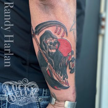 Traditional Grim Reaper Tattoo by Randy Harlan at Lucky Bella Tattoos in North Little Rock, AR
