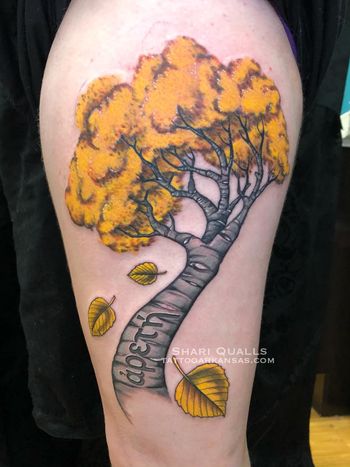 Autumn Tree Tattoo by Shari Qualls at Lucky Bella Tattoos in North Little Rock, AR
