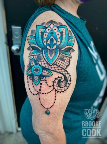 Mandala and Lace Half Sleeve by Brooke Cook at Lucky Bella Tattoos in North Little Rock, AR

