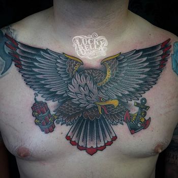 Traditional eagle chest piece by Howard Neal
