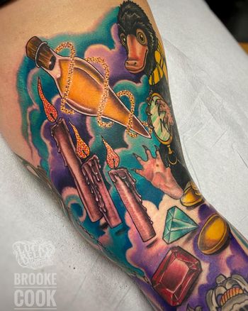 Harry Potter Leg Sleeve by Brooke Cook at Lucky Bella Tattoos in North Little Rock, AR
