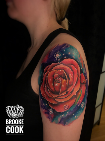 Galaxy Rose Half Sleeve by Brooke Cook Tattoos in North Little Rock, Arkansas

