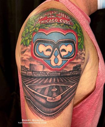 Wrigley Field Tattoo by Shari Qualls at Lucky Bella Tattoos in North Little Rock, AR
