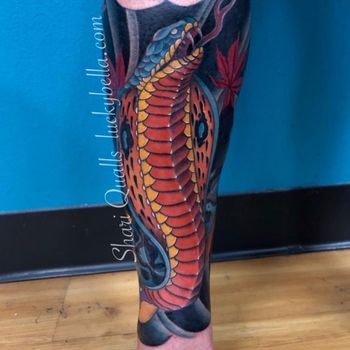 Neotraditional Snake Tattoo by Shari Qualls at Lucky Bella Tattoos in North Little Rock
