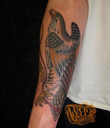 Traditional Japanese Hawk Tattoo by Howard Neal at Lucky Bella Tattoos in North Little Rock, AR
