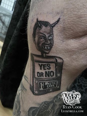 Twilight Zone Devil by Ryan Cook at Lucky Bella Tattoos in North Little Rock, Arkansas
