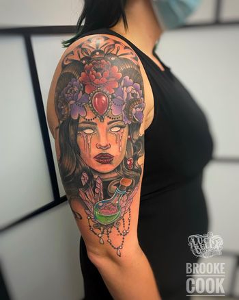 Witchy Woman Half Sleeve by Brooke Cook at Lucky Bella Tattoos in North Little Rock, AR
