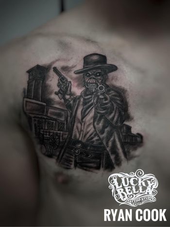 Western Eddie by Ryan Cook at Lucky Bella Tattoos in North Little Rock, Arkansas
