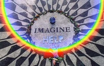IMAGINE Help Installation and Photo Shop by Carmela Tal Baronr Installation around the IMAGINE, a John Lennon meorial created by Yoko Ono, Strawberry fields, Central Park NYC 1999
