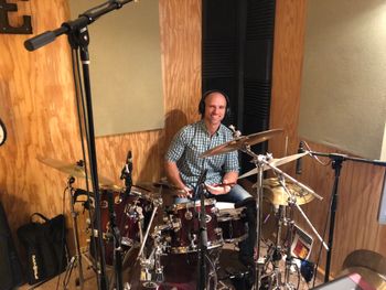 Toby F recording drums for VOICES hymnal
