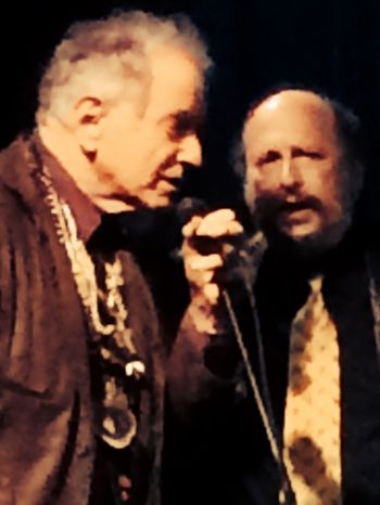 At the 100th birthday celebration of Mike Porco, owner of Folk City, at The Towne Crier Cafe, Beacon David Amram and Mark Cohen
