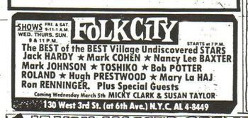 Folk City Village Voice ad mid-1970s
