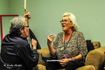 Going over a song with old friend, Bonnie Bramlett in Green Room.
