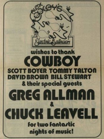 Alex Cooley's "Thank you" poster to Cowboy,  Gregg Allman and Chuck Leavell
