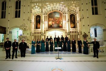 St Malachy's 11 More than Gold concert in St Malachy's Church Belfast: Donal McCrisken thanks the trio - David Macartney, Robin Eddy and Simon Jackson - after our performance of "Un omnes unum sint" by James MacMillan. Photo by Vincent McLaughlin
