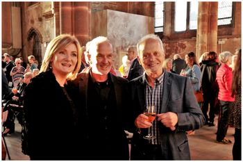 Current members Sheelagh Greer and Paul McQuillan with founder member Fr Eugene O'Hagan at Cappella Caeciliana's Cathedrals of Sound concert in Carlisle Memorial Church, Belfast, on 19/6/22. Photograph by Vincent McLaughlin

