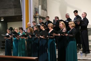 St Bernadette's 7 Cappella Caeciliana and Fr Eugene O'Hagan singing Faure's In paradisum in honour and memory of founder member Marie O'Sullivan during our Hail Gladdening Light concert.  50th anniversary of St. Bernadette's Church on 19/5/17. Photo: Vincent McLaughlin
