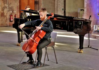 David McCann, accompanied by Tristan Russcher, performs Louange, from Quatuor pour la fin du temps ('Quartet for the end of time') by Olivier Messiaen at the Cathedrals of Sound concert in Carlisle Memorial Church on 19/6/22. Photograph by Vincent McLaughlin
