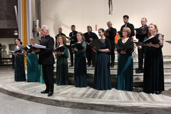 St Bernadette's 5 Fr Eugene O'Hagan and Cappella Caeciliana singing The Priests' composition "King of Kings" during our Hail Gladdening Light concert for the 50th anniversary of St. Bernadette's Church, Belfast, on 19 May 2017. Photograph: Vincent McLaughlin
