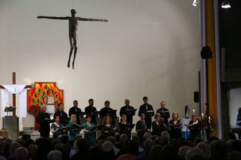 St Bernadette's 2 Cappella Caeciliana performing under Dame Elisabeth Frink's sculpture of Christ and in front of the new tabernacle and surround by Mark Ryan/Maree Hensey.  Concert for the 50th anniversary of St. Bernadette's Church, on 19/5/17. Photo: Vincent.McLaughlin
