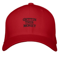 GETTIN THIS MONEY RED/BLACK EMBROIDERED BASEBALL CAP