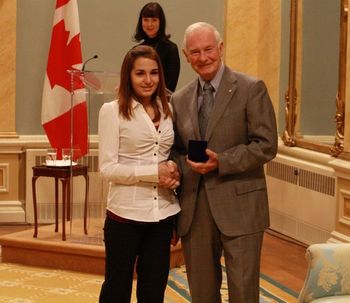 Canada's History (Kayak) Award #1 Chanelle received the Canada's History (Kayak) Award from Governor General of Canada David Johnston for her illustrated story LE GRAND DÉRANGEMENT D’ÉLISE. The ceremony was held at Rideau Hall in Ottawa, Canada on November 19, 2010.
