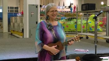 Sheila Burke with Ukulele @ Michigan State Fair book signing - Novi Michigan
