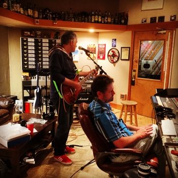 IMG_6586 Dave in Pus Cavern studio with Joe Johnston on the board. Dave's Fender Esprit is running through a Marshall JCM 800 from 1982.
