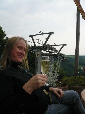 Well deserved drink at the top of the chairlift! Luxembourg
