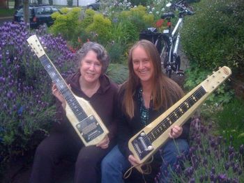 Comparing lap steel guitars with Mary Flower, Portland, OR
