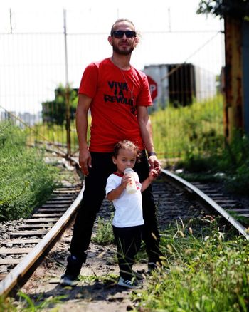 Anthony “AntMan” DeLeon( pictured with son Anthony Jr!) is the trombone terrorist of the Abrazos Army and, along with his brother, Tito, is helping Abrazos Army breathe a new revolú into la musica Latina!!!
