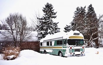 The Bluebird Wanderlodge bus that inspired an album title.
