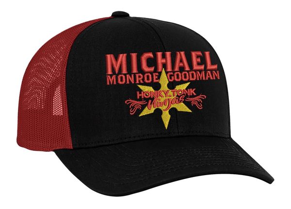 Black & Red Trucker Cap Honky Tonk Ninja Logo - Michael Monroe Goodman