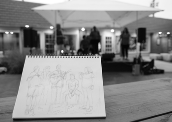 Drawing by Sister Sylvie: Eric Ian Farmer & Ady Martinez feat. Eli Christoper Byrne, Luke Cimbala, and Elizabeth Webb @ MLK Plaza, State College PA 2023
