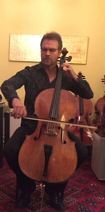 Cellist, Daniel Gaisford playing the Barjansky Stradivarius Cello of c.1690

