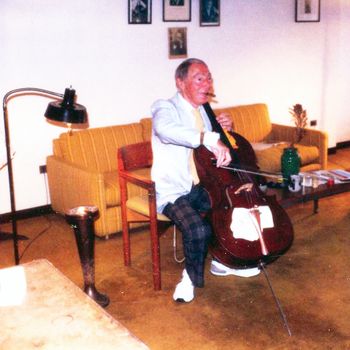 Cellist, Harvey Shapiro demonstrating on his Goffriller in his studio : Juilliard School of Music
