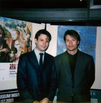 Cellist, Daniel Gaisford and composer,  Michael Hersch after a performance in Rome, 2000
