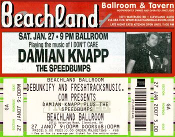 Ticket Stub from when I headlined The Beachland Ballroom in Cleveland, OH.
