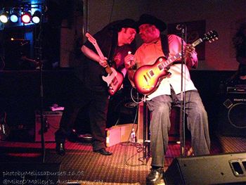 Trading licks with a hero Damian jamming with one of his heroes, Magic Slim, in Youngstown, OH after opening the show.
