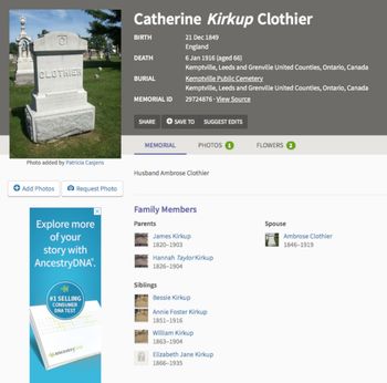 Catherine Kirkup Clothier Grave
