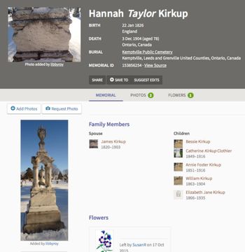 Hannah Taylor Kirkup Grave
