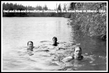 John, Jack, Bob Kirkup in Sumas River, Alberni1914

